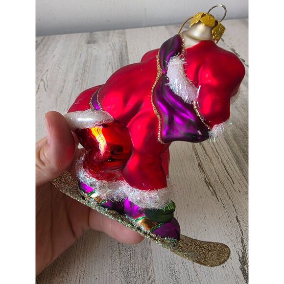 Glass glitter BRN Santa snowboarding ornament‎ Xmas tree sport - Picture 4 of 9